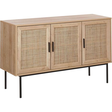 Credenza Moderna a 3 Cassetti con Fronte in Vimini 72 x 120 cm Legno Chiaro Pasco (1/5)