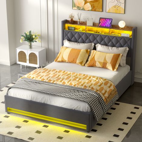 Dunkelgrauer Bettrahmen 160x200 cm, verschmutzungsschutz, luftdurchlässig, ergonomische Schaumstofffüllung, stabiler eiserner MDF-Rahmen für Schlafzimmer und Hotels (1/5)