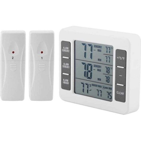 Wireless Digital Display Refrigerator Thermometer Freezer Temperature Monitor Refrigerator Thermometer with 2 Sensors and Min/Max Alarm (1/4)
