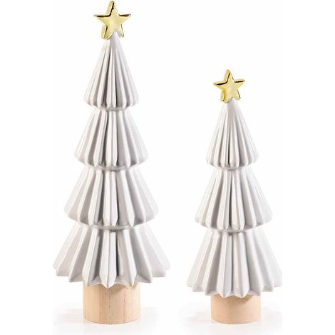 Alberi di Natale da tavolo in porcellana bianca lucida con stella argentata (1/2)