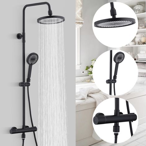 Colonne de Douche Thermostatique en Inox avec Filtration, Barre Réglable en Hauteur, Douchette 3 Fonctions,Système de douche Noir (1/5)