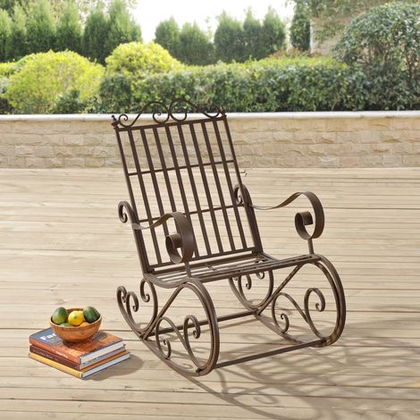 [En.Casa] – Fauteuil de jardin à bascule vintage en métal bronze – Dimensions 92x59x90 cm – Hauteur d'assise 44 cm – Résistant aux intempéries