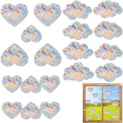 19 Autocollants Fenêtre Arc-en-Ciel en Forme de Nuages & Cœurs, Film Décoratif 3D pour Fenêtre, Adhésion Statique sans Colle, Protection Anti-Collision pour Cuisine Salle à Manger Chambre (1/4)
