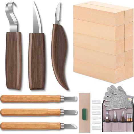 20-in-1 Walnussholz-Chrom-Vanadium-Stahl-Schnitzmesser-Set (Schälmesser, Löffelmesser, Holzbearbeitungs-Schnitzset) (1/5)