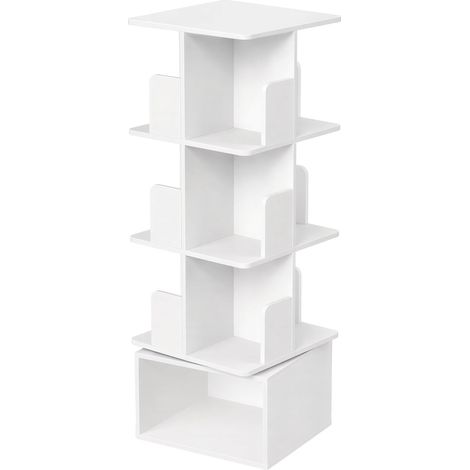 Étagère pivotante à 360°, Meuble de Rangement à 4 Niveaux, Bibliothèque Ouverte pour Salon, Chambre, Bureau, Blanc (1/5)
