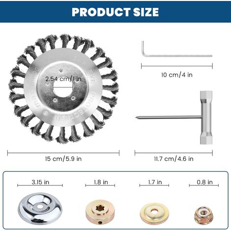 Brosse pour débroussailleuse, fixation universelle 1 pouce, brosse métallique – 150 mm (1/5)