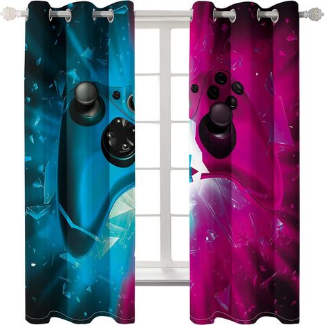 3D Art Abstrait Jeu Vidéo Rideaux Occultants Moderne pour Chambre Salon Enfants Garçons Gamer, Lavable en Machine (Rose Bleu, 140x180 cm) - 140x180 cm (1/5)