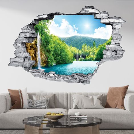 Stickers Trompe l'oeil trou dans le mur - Cascade - 30 x 45 cm - Pierres grises (1/5)