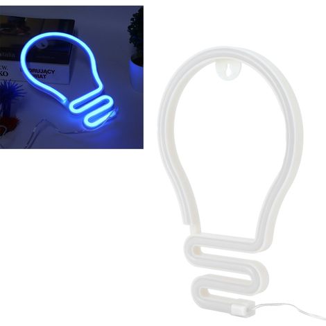 Enseigne lumineuse LED néon en forme d'ampoule pour décoration murale, idéale pour les fêtes, Noël et les mariages. Alimentation USB/piles. Couleur : bleu. (1/5)