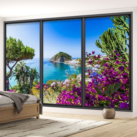 Papier peint panoramique Trompe l'oeil baie vitrée - Vue mer - 417 cm x 250 cm (1/5)