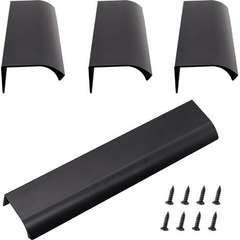 Poignée Dissimulée en Aluminium, Lot de 4 Poignée de Meuble Invisible en Alliage D'aluminium Pour Armoires de Cuisine, Salon (200x40mm) (Noir) (1/5)