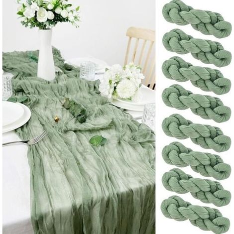 (Sage Green) Table Runner - Pure Plant - Set of 8 Tablecloths - 90x300 cm - Sage Green - Chic Elegance (1/4)