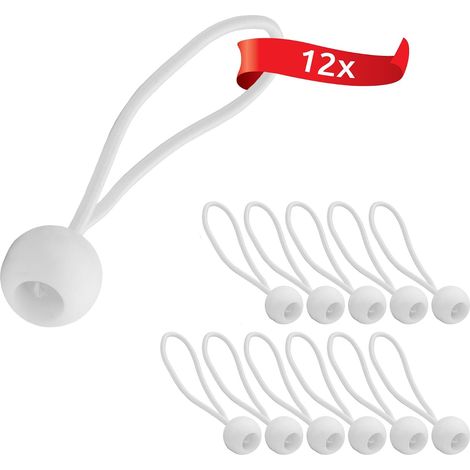 12 Elastic Bungee Cords with Plastic Ball, Tent Bungee Cords for Tarpaulins, Garden Pavilions, Tents, High Tension White (1/5)