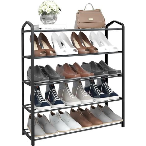 Woltu – Etagère à chaussures 5 niveaux – Capacité 20 paires – Tube en acier inoxydable – Dimensions 79x19.5x79 cm – Couleur gris
