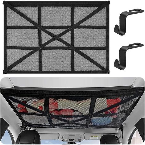 Filet de Rangement pour Toit Voiture 90cmx65cm Universel Bagages Sac pour Le Voyage et Le Organisateur Quatre Accoudoirs de Toit pour SUV, Van (1/5)