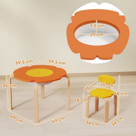 Set de table et chaises enfant en bois coloré (5 pièces), motif fleuri, avec housse de transport, parfait pour chambre ou salle de jeux. (1/5)