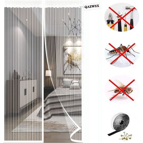 Moustiquaire magnétique robuste pour porte d'entrée, fermeture magnétique, maille épaisse et résistante aux déchirures, protège des insectes, blanche - Dimensions du rideau : 120 x 220 cm (1/5)