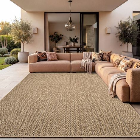 Paco Home – Tapis extérieur beige 160x230 cm – Tissage à plat en polypropylène – Résistant aux intempéries – Certifié STANDARD 100 by OEKO-TEX®