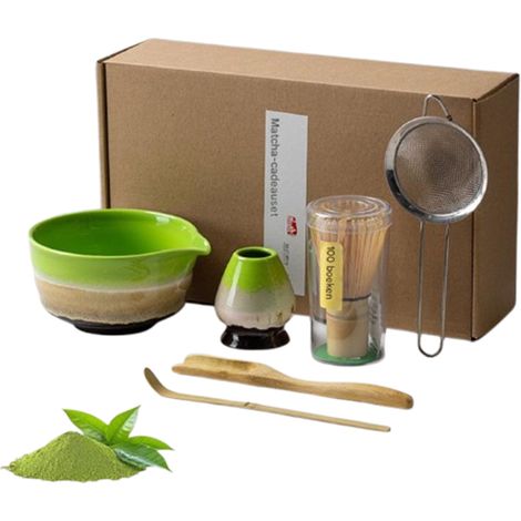 1 Set Accessoire de thé, Bol en céramique 520ml, Fouet en bambou, Passoire, Support, Tapis étanche, Cérémonie du thé (1/5)