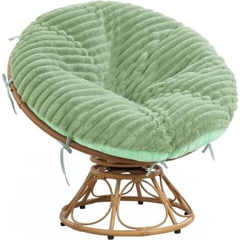 Flauschiger Papasan-Sesselbezug aus Kunstfell, nur Bezug (Kissenfüllung nicht enthalten), abnehmbar, 8 Gurte, salbeigrün, 140 cm x 140 cm