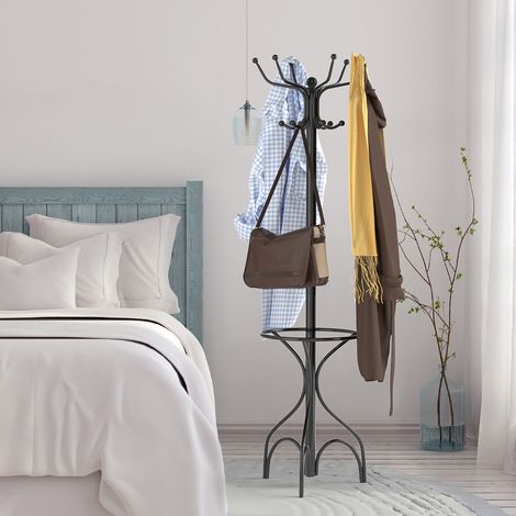 190cm Hat Coat Scarf Stand Hanger Metal Coat Tree Rack W/ 12 Hooks Freestanding (1/5)
