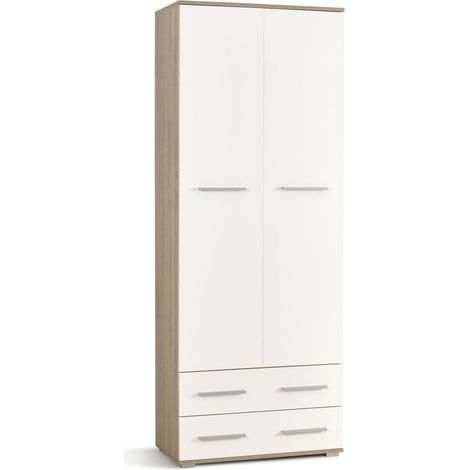 Estantería Cirveso 107, Roble Sonoma + Blanco brillante, Con cajones, Con puertas, Cerrable, Aglomerado laminado, Número de puertas: 2, Número de cajones: 2, 200x77x40cm (1/2)