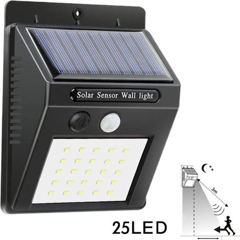 Lampe solaire LED (25 LED) sans fil avec détecteur de mouvement, étanche, pour extérieur, décoration de jardin, projecteur mural. (1/5)
