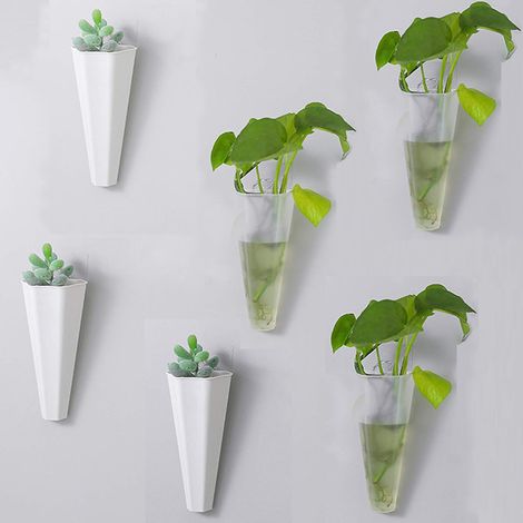 (6 Pcs) Pot Plante Mural Plastique géométrique,Mini Succulent Planter Vase Fleur Artificielle pour Décoration Murale,15 x 7cm,Décorations d'intérieur (1/4)
