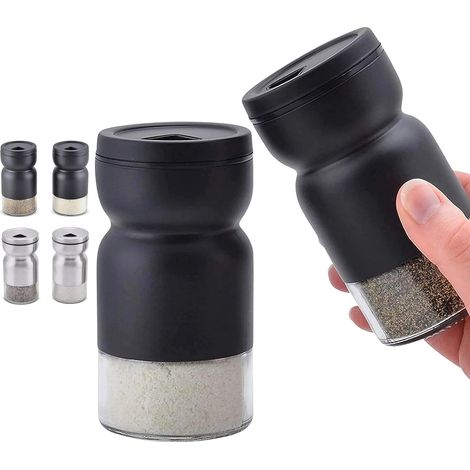Set de deux bocaux à épices en acier inoxydable avec trous réglables pour sel et poivre style ferme (1/5)