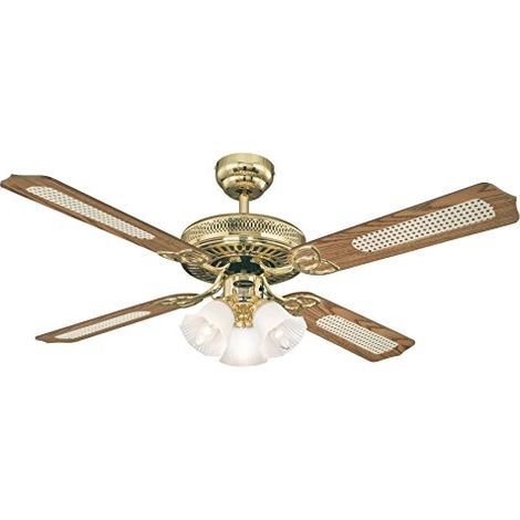 Westinghouse 7817140 Ventilatore a Soffitto Monarch Trio, Metallo, 60 watts, Ottone Lucidato (1/4)