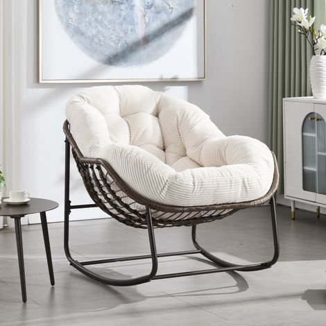Fauteuil à bascule extérieur en rotin synthétique blanc OKMYHOME (1/5)