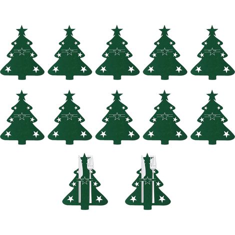 Sac À Couverts Arbre De Noël - Tissu Feutrine - Pour Fourchettes Couteaux Cuillères - Décoration De Table Festive - Lot De 12 Pièces (1/5)