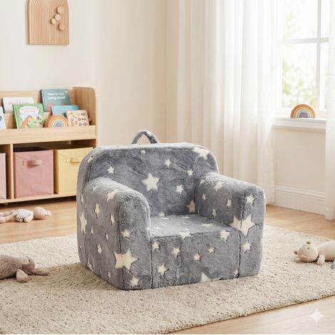 Fauteuil enfant gris étoiles avec poignée, poche latérale et housse déhoussable OKMYHOME (1/5)