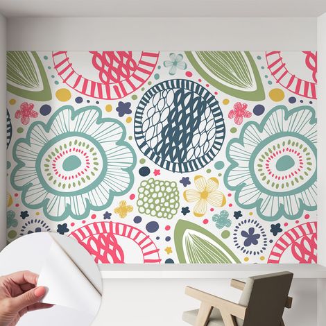 Papier peint adhésif autocollant pour salon chambre à coucher peint imprimé pour mur Motifs floraux 152x104 cm (1/5)