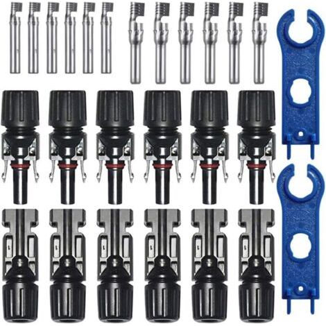 6 Paires Photovoltaique Câble Connecteur, Connecteur PV, Connecteur Solaire Photovoltaïque, Connecteur Solaire Mâle + Femelle pour Panneaux Solaires Cable Accessoires, Noir (1/4)