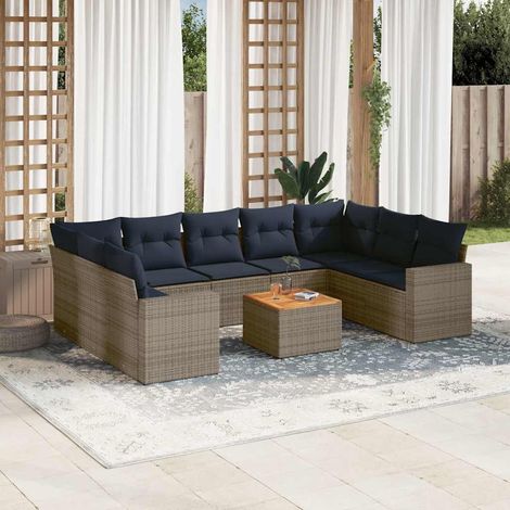 vidaXL Salon de jardin 10 pcs avec coussins gris résine tressée (1/5)
