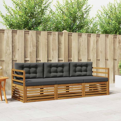 Outdoor-Sofagarnitur mit Kissen 3 pcs Natur und Anthrazit (1/5)