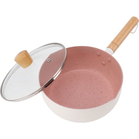 Casserole antiadhésive avec couvercle, blanche, pour petits aliments complémentaires pour bébé, idéale pour la cuisine, les nouilles instantanées, les soupes et le lait (18 cm). (1/5)