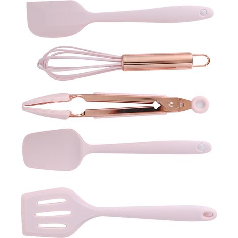 Ensemble de 5 ustensiles de cuisine en silicone - Spatule, racloir et fouet - Matériel de cuisson (1/5)