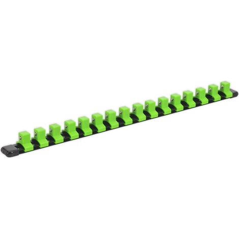 Sealey Socket Retaining Rail with 16 Clips 1/2""Sq Drive - Hi-Vis Green AK27054HV