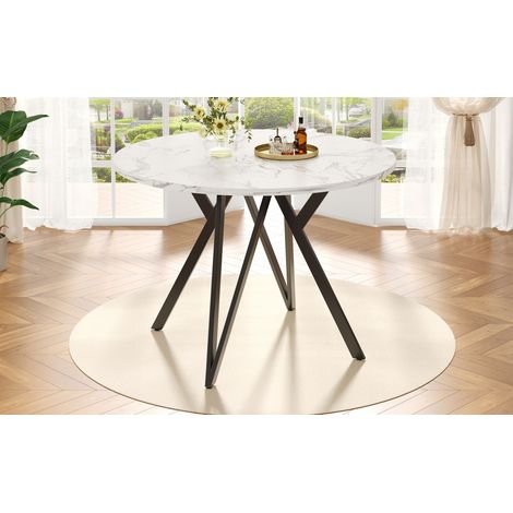 Table de cuisine ronde 100x100x76cm pour 4 personnes, table basse pour salon et salle à manger, plateau en marbre MDF noir avec pieds métalliques élégants (1/4)