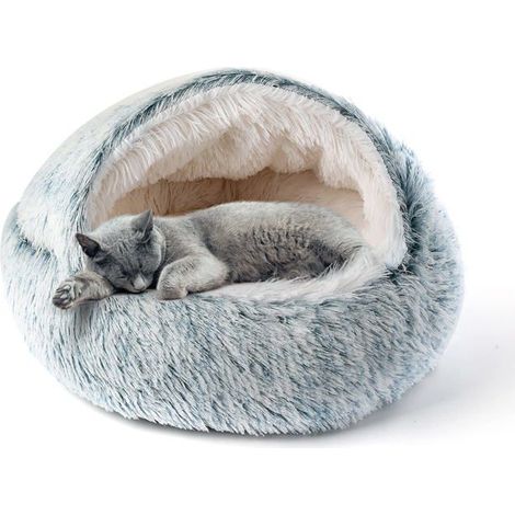 BelleRise - Lit pour Chat, Maison de Beignet en Peluche à Capuchon, Coussin Doux et Confortable Gris (50X50cm) (1/5)