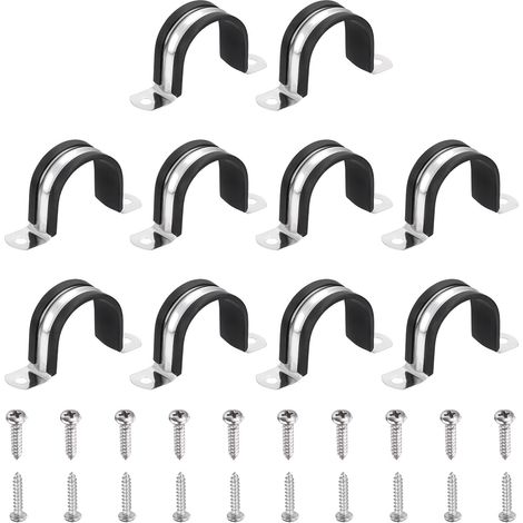 10Pcs Colliers De Câble 40mm(1-9/16"), 304 Acier Inoxydable Avec Coussin En Caoutchouc, Colliers Isolés Pour Tubes Avec Vis Auto-Taraudeuses Pour Installation De Câbles, Noir (1/5)