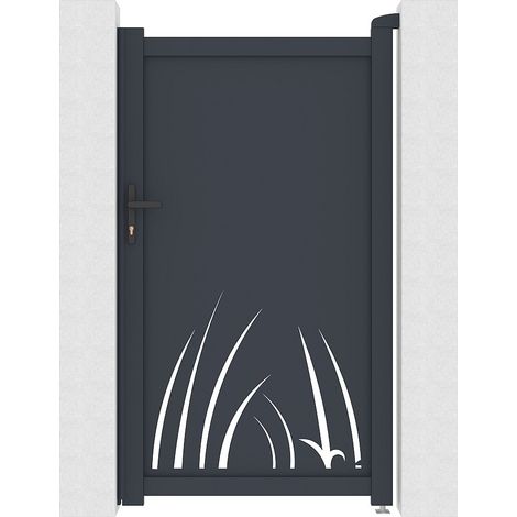 Cancelletto battente in alluminio con motivo vegetale in taglio laser L103 x H181 cm Antracite - BRAMENO