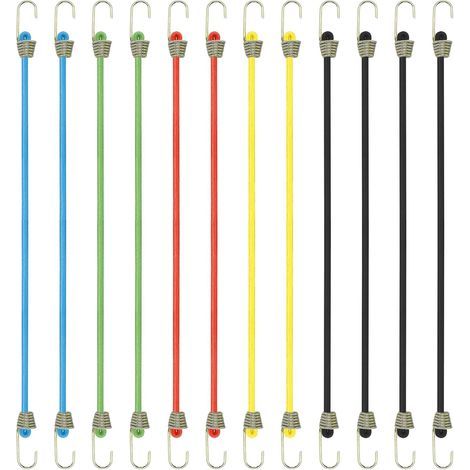 12 reißfeste Mini-Gummischnüre, 25,4 cm lang, mit Haken, mehrfarbig, für Fahrrad/Gepäck/Plane/Wohnmobil (1/5)