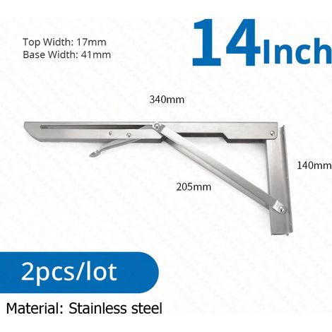 Supports d'étagère pliables (argentés, 35,5 cm) en 2 pièces, acier inoxydable, adaptés aux camping-cars, gain de place (1/5)