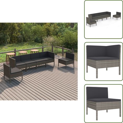 Salon de jardin 6 pcs avec coussins résine tressée gris - Salon De Jardin - Mobilier De Jardin - Set De Salon De Jardin - Résine Tressée - Chaise Longue