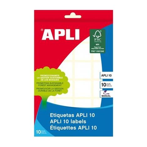 Etiquetas blancas con cantos romos en formato APLI 10, tamaño 24,0 x 24,0 mm con adhesivo permanente. Este pack incluye 10 hojas, lo que equivale a 24