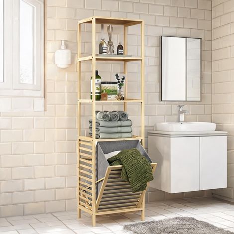 Colonne de salle de bain 160 cm bambou naturel 3 étagères (1/5)