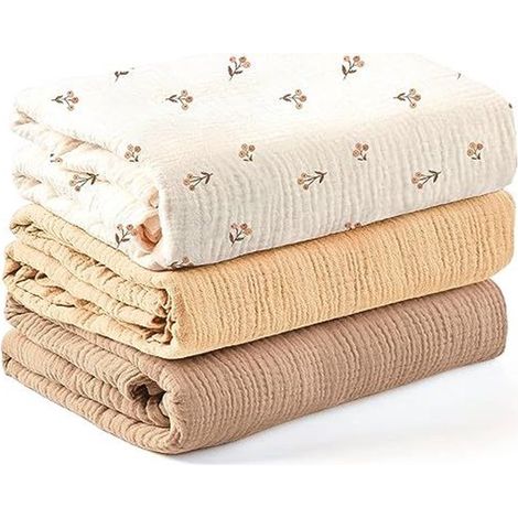 Couverture d'emmaillotage pour bébé, grande couverture d'emmaillotage 100 x 100 cm, ultra-douce et absorbante pour la peau, couverture en mousseline pour bébés (filles et garçons), lot de 3 (1/5)
